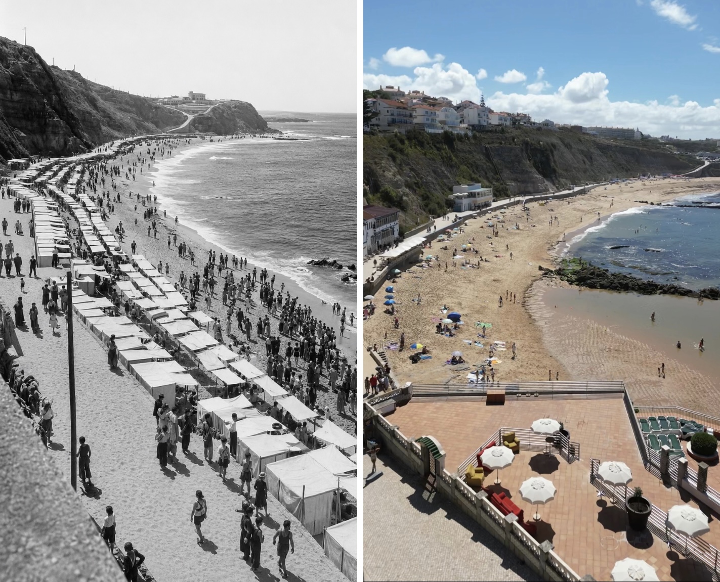 Praia do Sul, Ericeira — comparação entre a década de 1960 e a atualidade