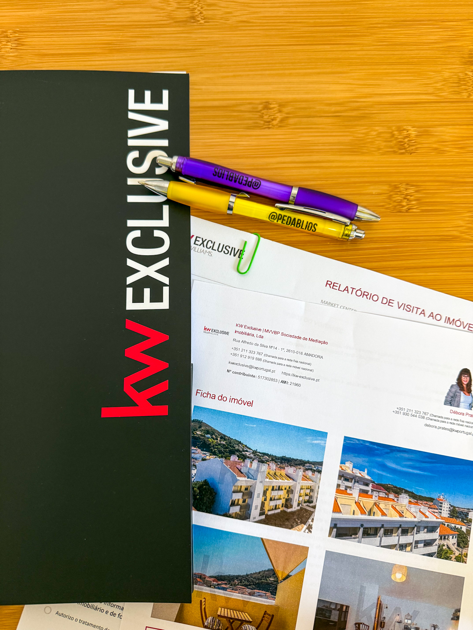 Relatório de visita ao imóvel KW Exclusive com canetas Pedablios — documentação de uma venda imobiliária